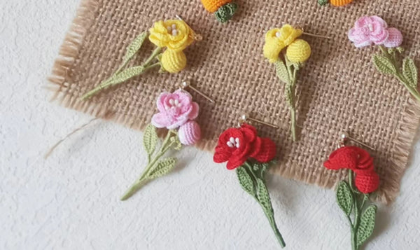 Handcrafted Crocheted Micro-Hook Earrings - Camellia Blossom