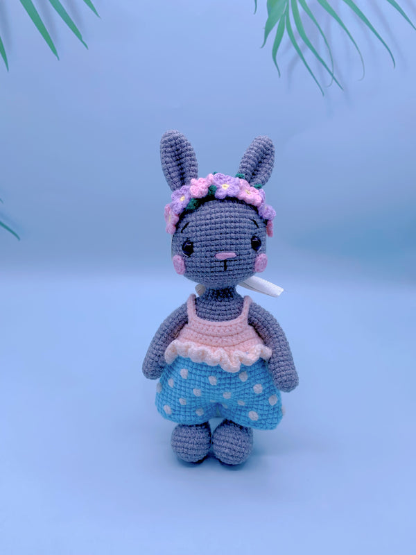 Handcrafted Crocheted Spring Picnic Little Grey Bunny