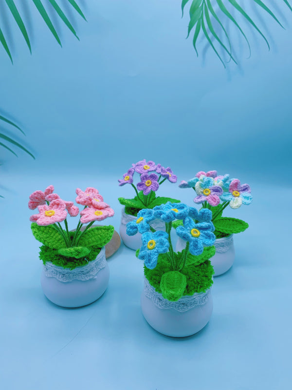 Handcrafted Crocheted Forget-Me-Not Desktop Miniature Bonsai