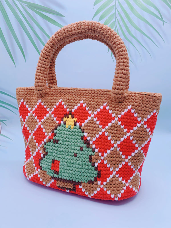 Handcrafted Diamond Pattern Christmas Tree 🎄 Tote Bag