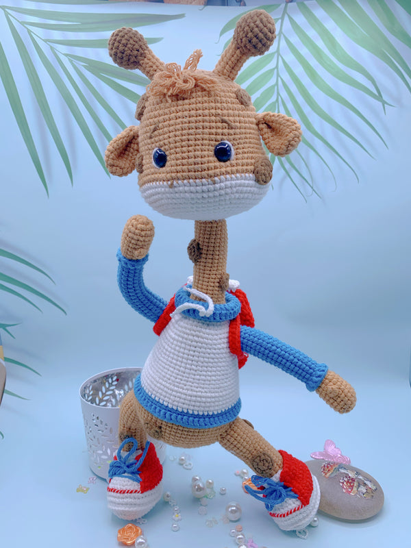 Handcrafted Giraffe with Backpack - A Unique Gift
