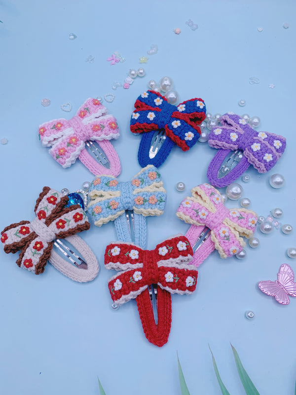 Handcrafted Butterfly Bow-Shaped Embroidered Floral Hair Clip