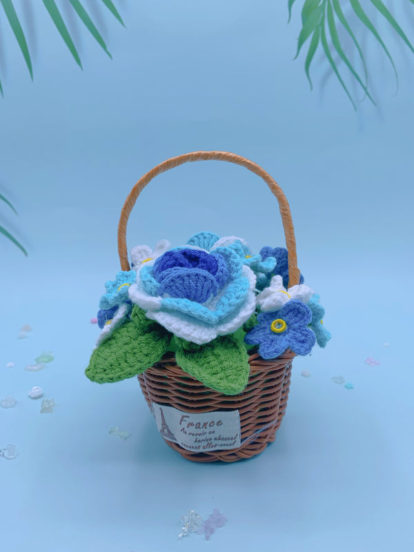 Handcrafted Mini Flower Basket Crochet Desktop Decoration and Gift