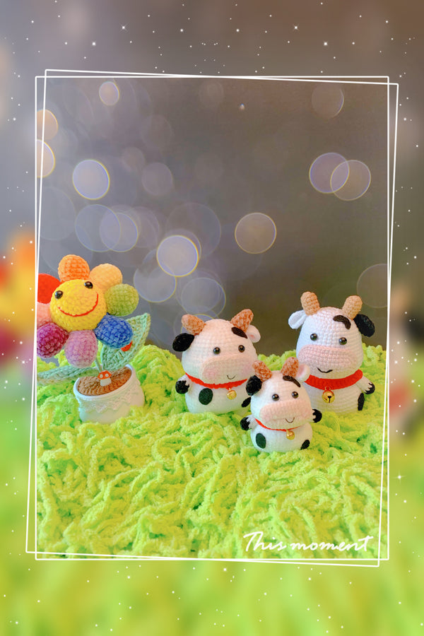 Cow Family Crochet Keychain Ornament"