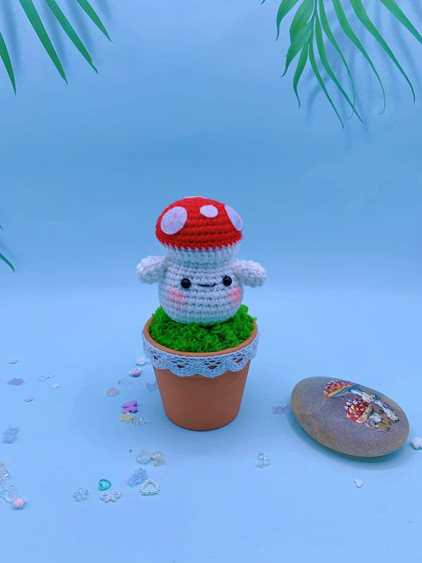 Handcrafted Crochet Mushroom Desktop Miniature Garden - Perfect Home Decor