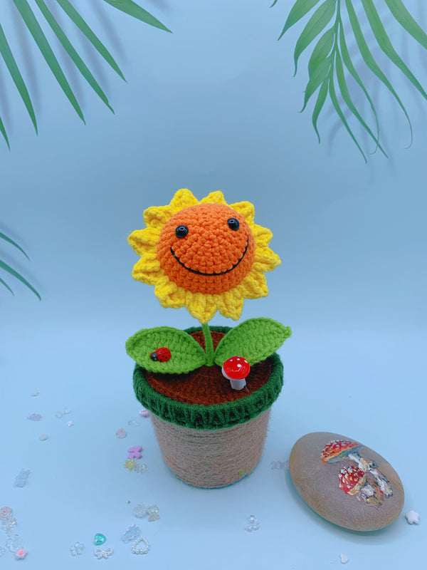 Handcrafted Crochet Sunflower Desktop Potted Plant - The Hero of the Zombie Battle for Home Decor