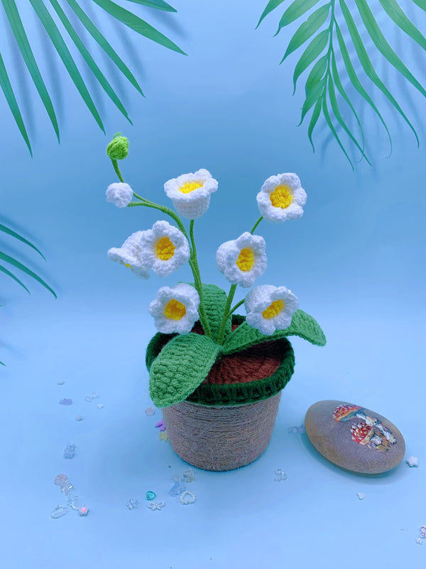 Handcrafted Crochet Lily of the Valley Desktop Bonsai - A Home Decor Masterpiece