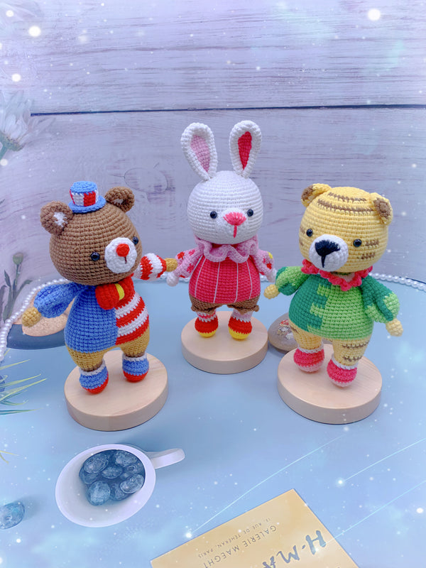 Handcrafted Crochet Circus Tiger, Bear, and Rabbit