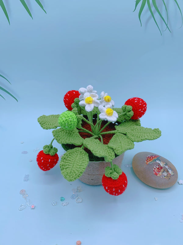 Handcrafted Crochet Strawberry Bonsai for Home Decoration