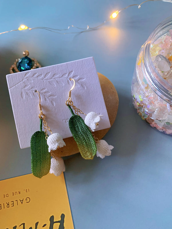 Handcrafted Lily of the Valley Lace Thread Crochet Earrings